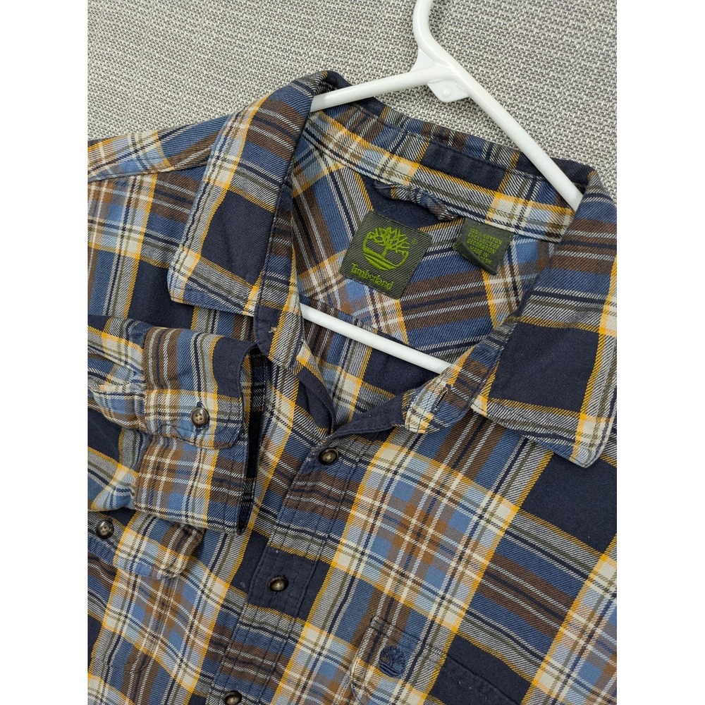 Timberland Shirt Mens XL Blue Plaid Flannel Long Sleeve Button Up Casual Cotton